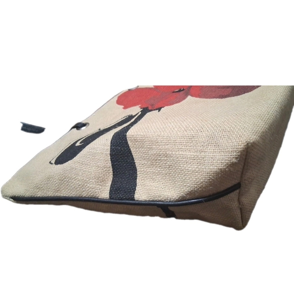 NATURAL Burlap Jute Floral Hand-Painted Tote Bag NWT - Picture 2 of 8